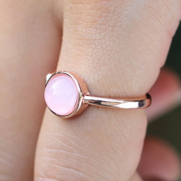 🎀 Sweet Pink Round Opal Refine Trendy Weave Rose Gold Rings for Women, P… - Picture 5 of 9